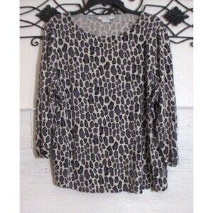 Boden Women's Knit Top Size XL Multicolor Leopard Long Sleeve Round Neck